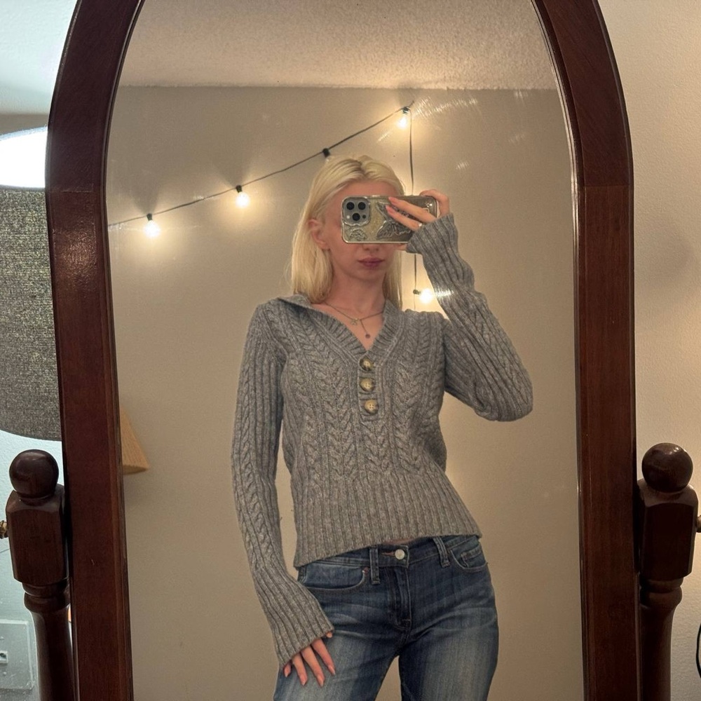 Jacob Gray V-Neck Cable Knit Sweater